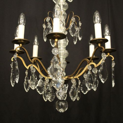 FRENCH GILDED BRASS 8 LIGHT ANTIQUE CHANDELIER - ADDITIONAL PHOTO 3