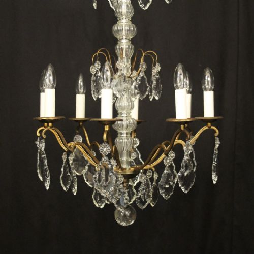 FRENCH GILDED BRASS 8 LIGHT ANTIQUE CHANDELIER - ADDITIONAL PHOTO 4