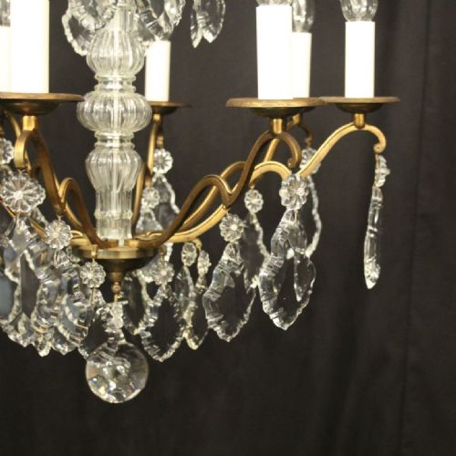 FRENCH GILDED BRASS 8 LIGHT ANTIQUE CHANDELIER - ADDITIONAL PHOTO 5