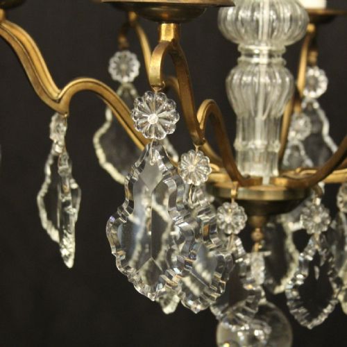 FRENCH GILDED BRASS 8 LIGHT ANTIQUE CHANDELIER - ADDITIONAL PHOTO 6
