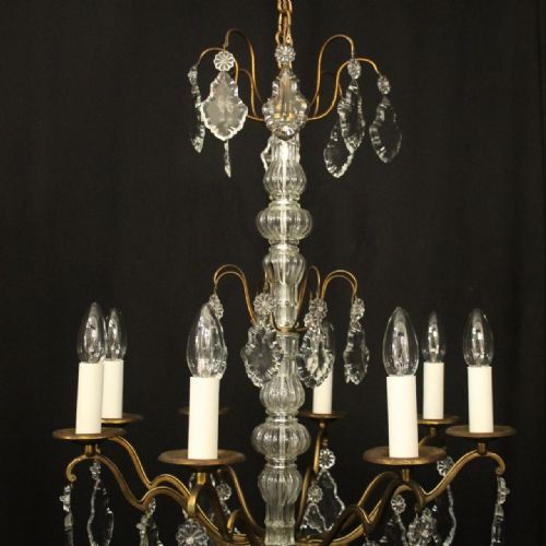 FRENCH GILDED BRASS 8 LIGHT ANTIQUE CHANDELIER - ADDITIONAL PHOTO 7