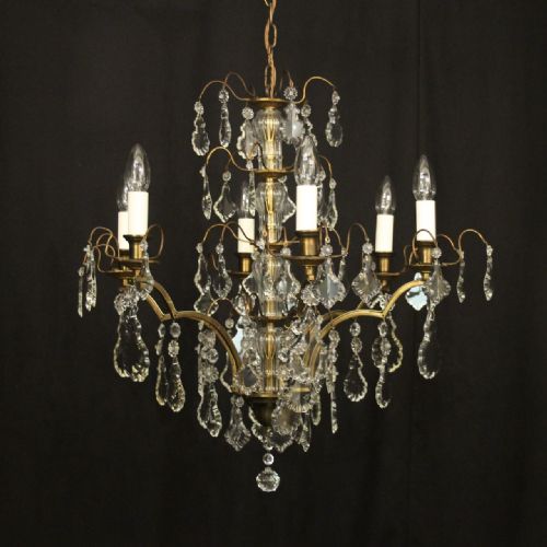 french gilded brass 6 light antique chandelier - CATEGORY: ANTIQUE LIGHTING - DATED 1920