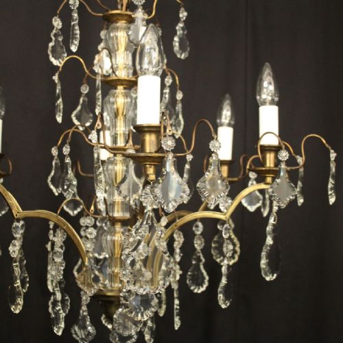 FRENCH GILDED BRASS 6 LIGHT ANTIQUE CHANDELIER - ADDITIONAL PHOTO 2