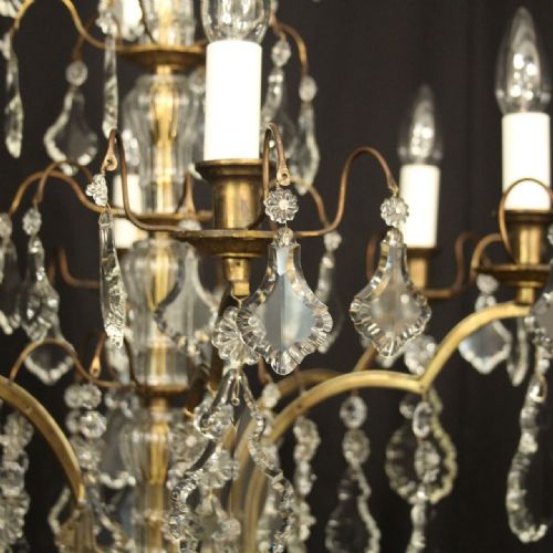 FRENCH GILDED BRASS 6 LIGHT ANTIQUE CHANDELIER - ADDITIONAL PHOTO 3