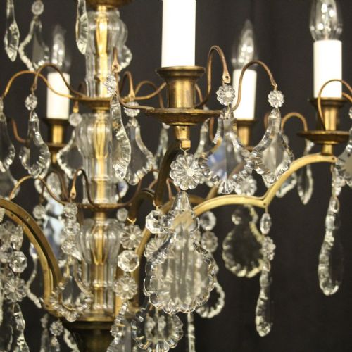 FRENCH GILDED BRASS 6 LIGHT ANTIQUE CHANDELIER - ADDITIONAL PHOTO 4