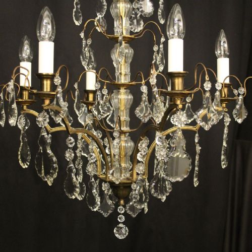 FRENCH GILDED BRASS 6 LIGHT ANTIQUE CHANDELIER - ADDITIONAL PHOTO 5