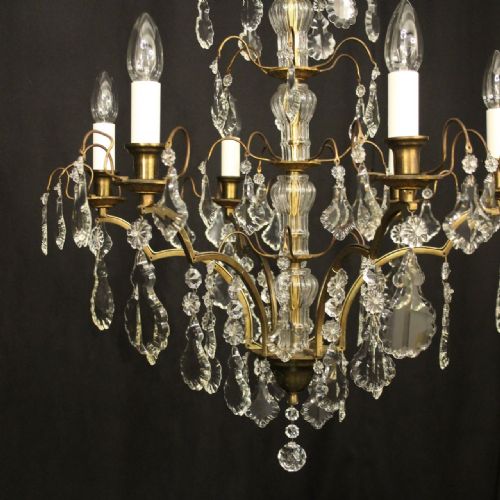 FRENCH GILDED BRASS 6 LIGHT ANTIQUE CHANDELIER - ADDITIONAL PHOTO 6