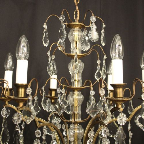 FRENCH GILDED BRASS 6 LIGHT ANTIQUE CHANDELIER - ADDITIONAL PHOTO 7
