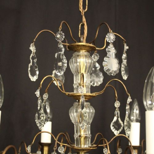 FRENCH GILDED BRASS 6 LIGHT ANTIQUE CHANDELIER - ADDITIONAL PHOTO 8