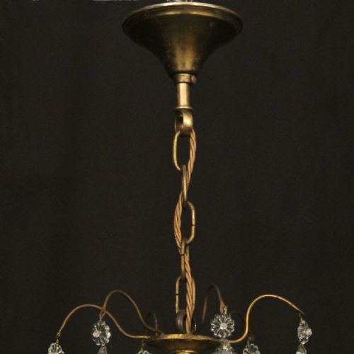 FRENCH GILDED BRASS 6 LIGHT ANTIQUE CHANDELIER - ADDITIONAL PHOTO 9