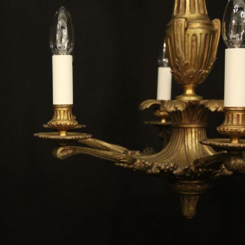 FRENCH GILDED BRONZE 6 LIGHT ANTIQUE CHANDELIER - ADDITIONAL PHOTO 1