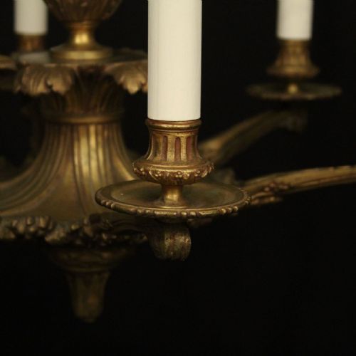 FRENCH GILDED BRONZE 6 LIGHT ANTIQUE CHANDELIER - ADDITIONAL PHOTO 2