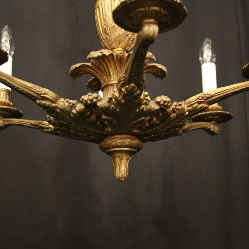 FRENCH GILDED BRONZE 6 LIGHT ANTIQUE CHANDELIER - ADDITIONAL PHOTO 3