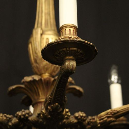 FRENCH GILDED BRONZE 6 LIGHT ANTIQUE CHANDELIER - ADDITIONAL PHOTO 4