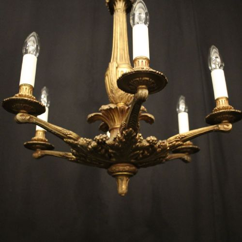 FRENCH GILDED BRONZE 6 LIGHT ANTIQUE CHANDELIER - ADDITIONAL PHOTO 5