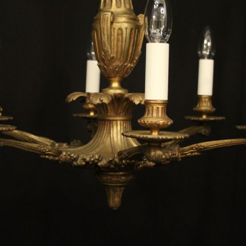 FRENCH GILDED BRONZE 6 LIGHT ANTIQUE CHANDELIER - ADDITIONAL PHOTO 6