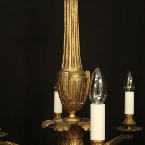 FRENCH GILDED BRONZE 6 LIGHT ANTIQUE CHANDELIER - ADDITIONAL PHOTO 7