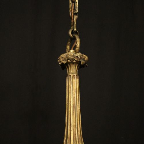 FRENCH GILDED BRONZE 6 LIGHT ANTIQUE CHANDELIER - ADDITIONAL PHOTO 8