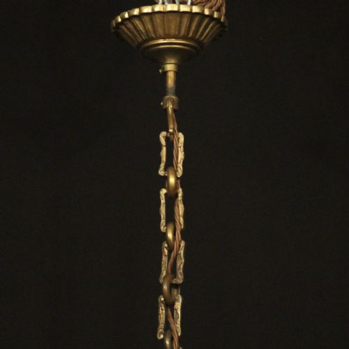 FRENCH GILDED BRONZE 6 LIGHT ANTIQUE CHANDELIER - ADDITIONAL PHOTO 9