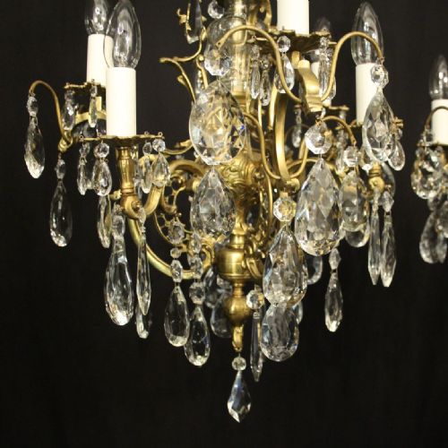 FRENCH PAIR OF GILDED BRASS CRYSTAL 6 LIGHT CHANDELIERS - ADDITIONAL PHOTO 3