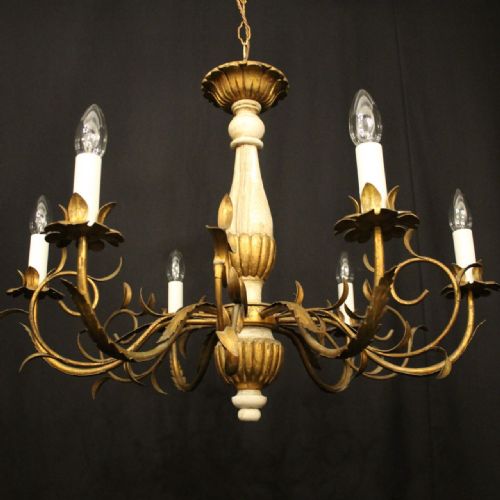 FLORENTINE 6 LIGHT GILTWOOD ANTIQUE CHANDELIER - ADDITIONAL PHOTO 5
