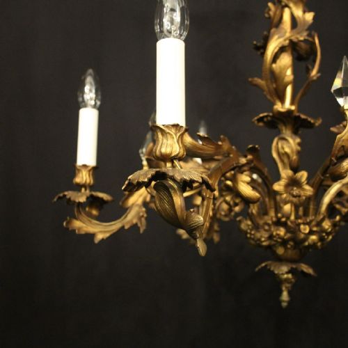 FRENCH GILDED BRASS 6 LIGHT ANTIQUE CHANDELIER - ADDITIONAL PHOTO 4