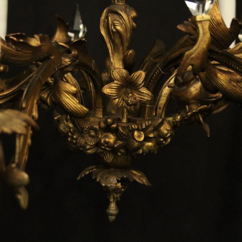 FRENCH GILDED BRASS 6 LIGHT ANTIQUE CHANDELIER - ADDITIONAL PHOTO 5