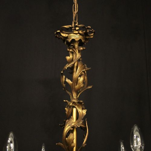 FRENCH GILDED BRASS 6 LIGHT ANTIQUE CHANDELIER - ADDITIONAL PHOTO 7