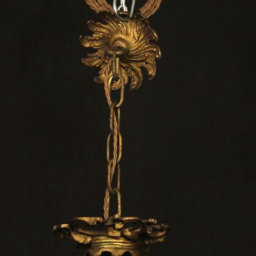 FRENCH GILDED BRASS 6 LIGHT ANTIQUE CHANDELIER - ADDITIONAL PHOTO 9