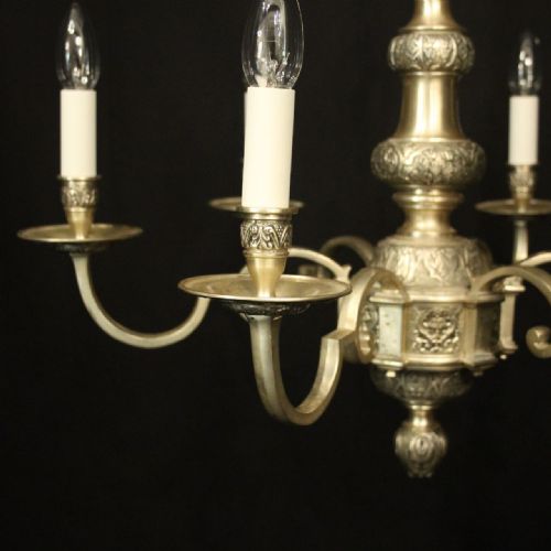 ENGLISH SILVER GILDED 6 LIGHT ANTIQUE CHANDELIER - ADDITIONAL PHOTO 1