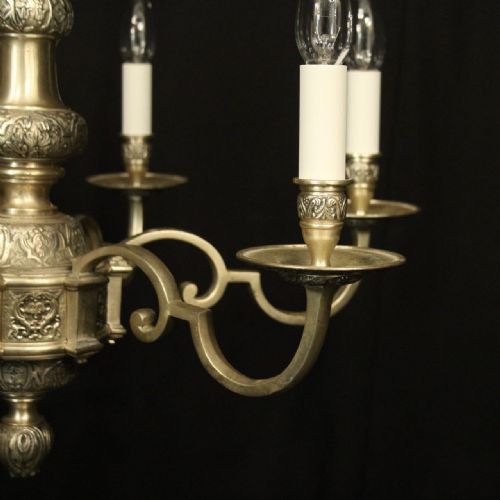 ENGLISH SILVER GILDED 6 LIGHT ANTIQUE CHANDELIER - ADDITIONAL PHOTO 2