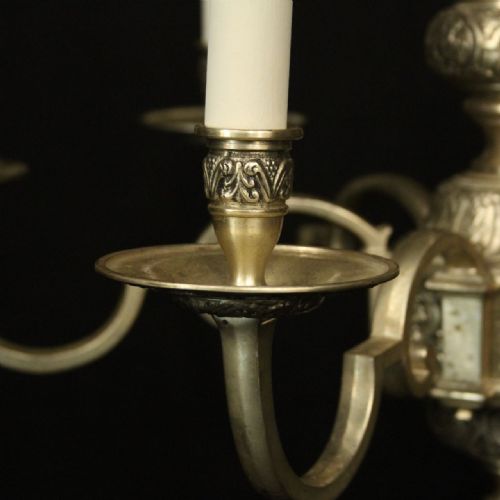 ENGLISH SILVER GILDED 6 LIGHT ANTIQUE CHANDELIER - ADDITIONAL PHOTO 3