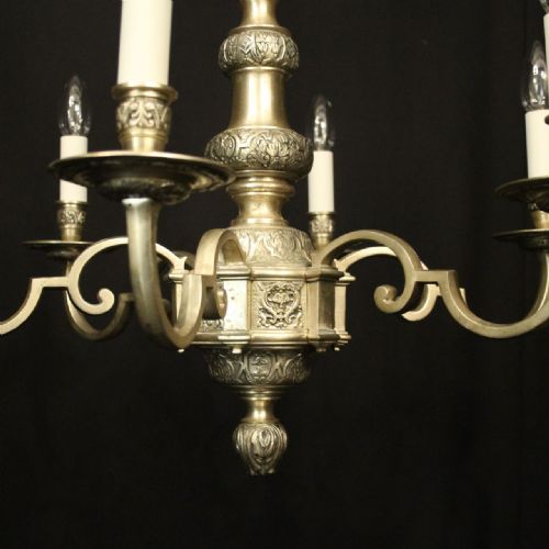 ENGLISH SILVER GILDED 6 LIGHT ANTIQUE CHANDELIER - ADDITIONAL PHOTO 4
