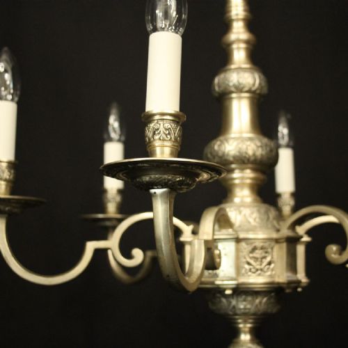 ENGLISH SILVER GILDED 6 LIGHT ANTIQUE CHANDELIER - ADDITIONAL PHOTO 5