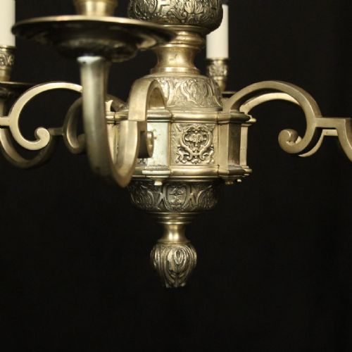ENGLISH SILVER GILDED 6 LIGHT ANTIQUE CHANDELIER - ADDITIONAL PHOTO 6
