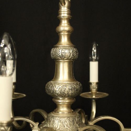ENGLISH SILVER GILDED 6 LIGHT ANTIQUE CHANDELIER - ADDITIONAL PHOTO 7