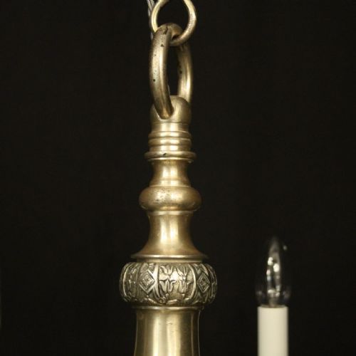 ENGLISH SILVER GILDED 6 LIGHT ANTIQUE CHANDELIER - ADDITIONAL PHOTO 8