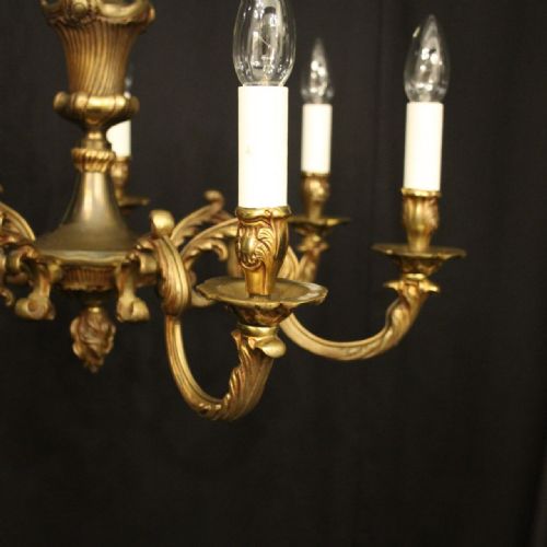 FRENCH GILDED BRONZE 6 LIGHT ANTIQUE CHANDELIER - ADDITIONAL PHOTO 1