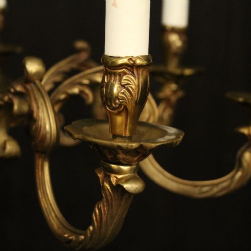 FRENCH GILDED BRONZE 6 LIGHT ANTIQUE CHANDELIER - ADDITIONAL PHOTO 2