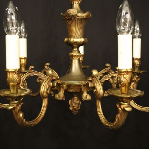FRENCH GILDED BRONZE 6 LIGHT ANTIQUE CHANDELIER - ADDITIONAL PHOTO 3