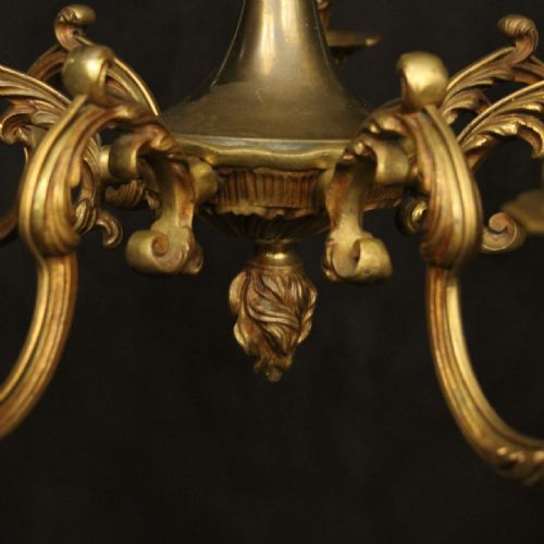 FRENCH GILDED BRONZE 6 LIGHT ANTIQUE CHANDELIER - ADDITIONAL PHOTO 4
