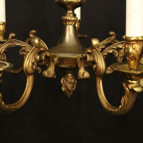 FRENCH GILDED BRONZE 6 LIGHT ANTIQUE CHANDELIER - ADDITIONAL PHOTO 5