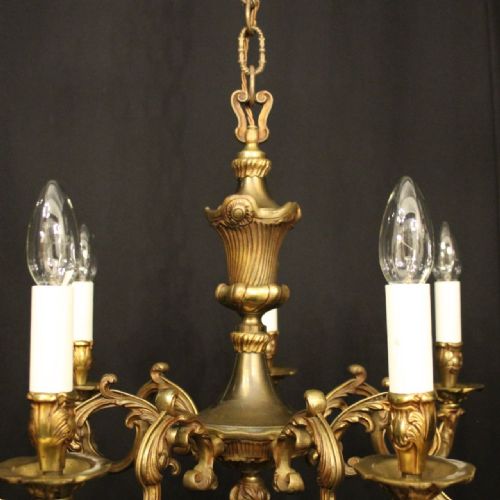 FRENCH GILDED BRONZE 6 LIGHT ANTIQUE CHANDELIER - ADDITIONAL PHOTO 6