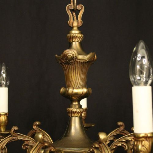 FRENCH GILDED BRONZE 6 LIGHT ANTIQUE CHANDELIER - ADDITIONAL PHOTO 7