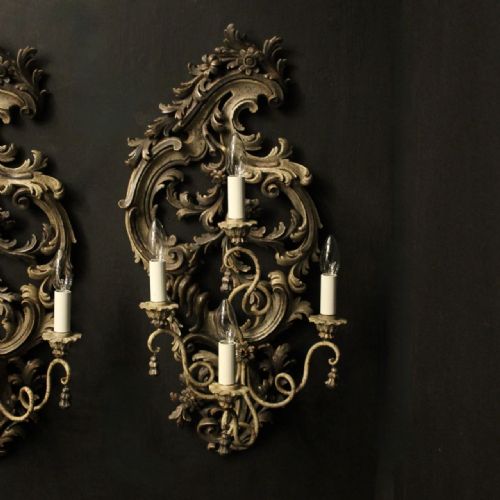 FLORENTINE SILVER GILTWOOD 4 ARM ANTIQUE WALL LIGHTS - ADDITIONAL PHOTO 1