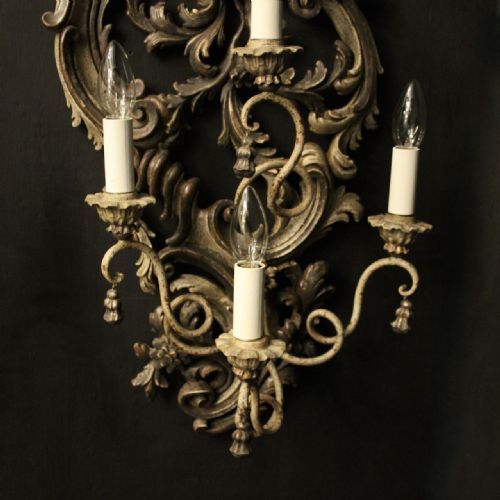 FLORENTINE SILVER GILTWOOD 4 ARM ANTIQUE WALL LIGHTS - ADDITIONAL PHOTO 2