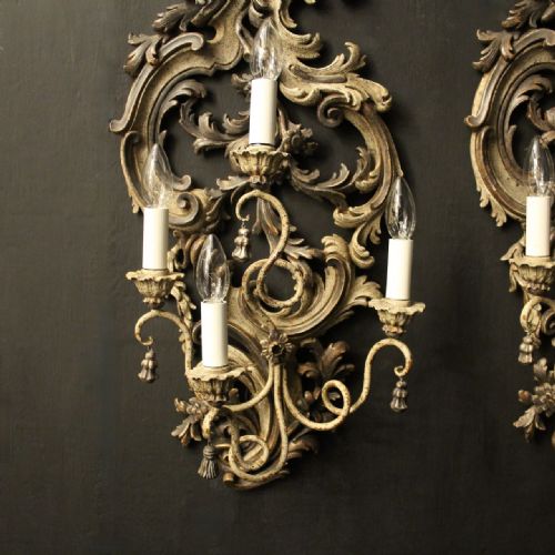 FLORENTINE SILVER GILTWOOD 4 ARM ANTIQUE WALL LIGHTS - ADDITIONAL PHOTO 4