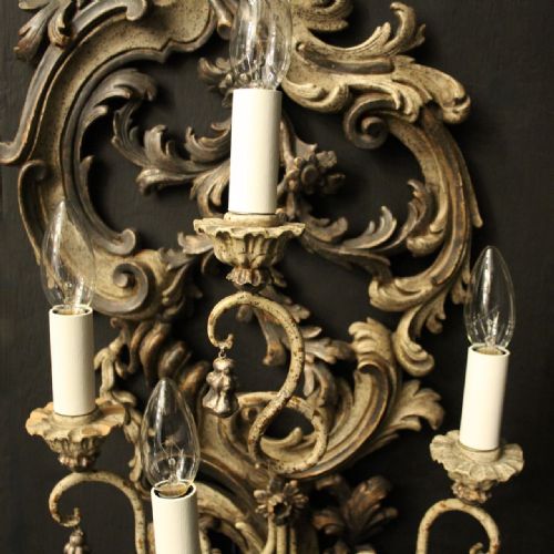 FLORENTINE SILVER GILTWOOD 4 ARM ANTIQUE WALL LIGHTS - ADDITIONAL PHOTO 5