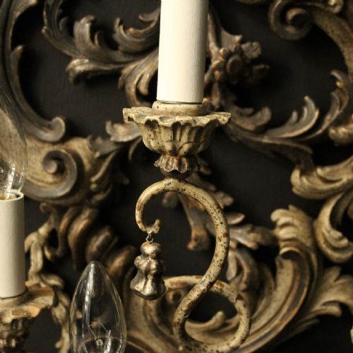 FLORENTINE SILVER GILTWOOD 4 ARM ANTIQUE WALL LIGHTS - ADDITIONAL PHOTO 6
