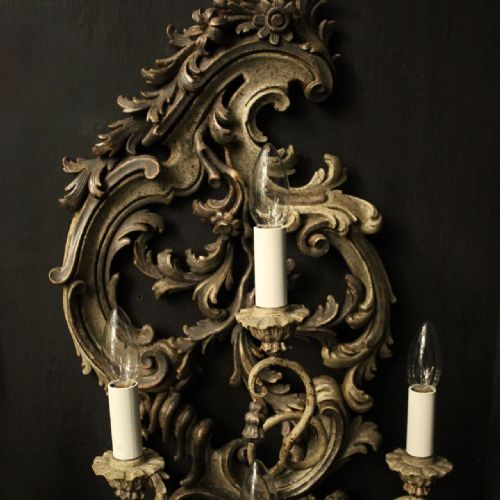 FLORENTINE SILVER GILTWOOD 4 ARM ANTIQUE WALL LIGHTS - ADDITIONAL PHOTO 7